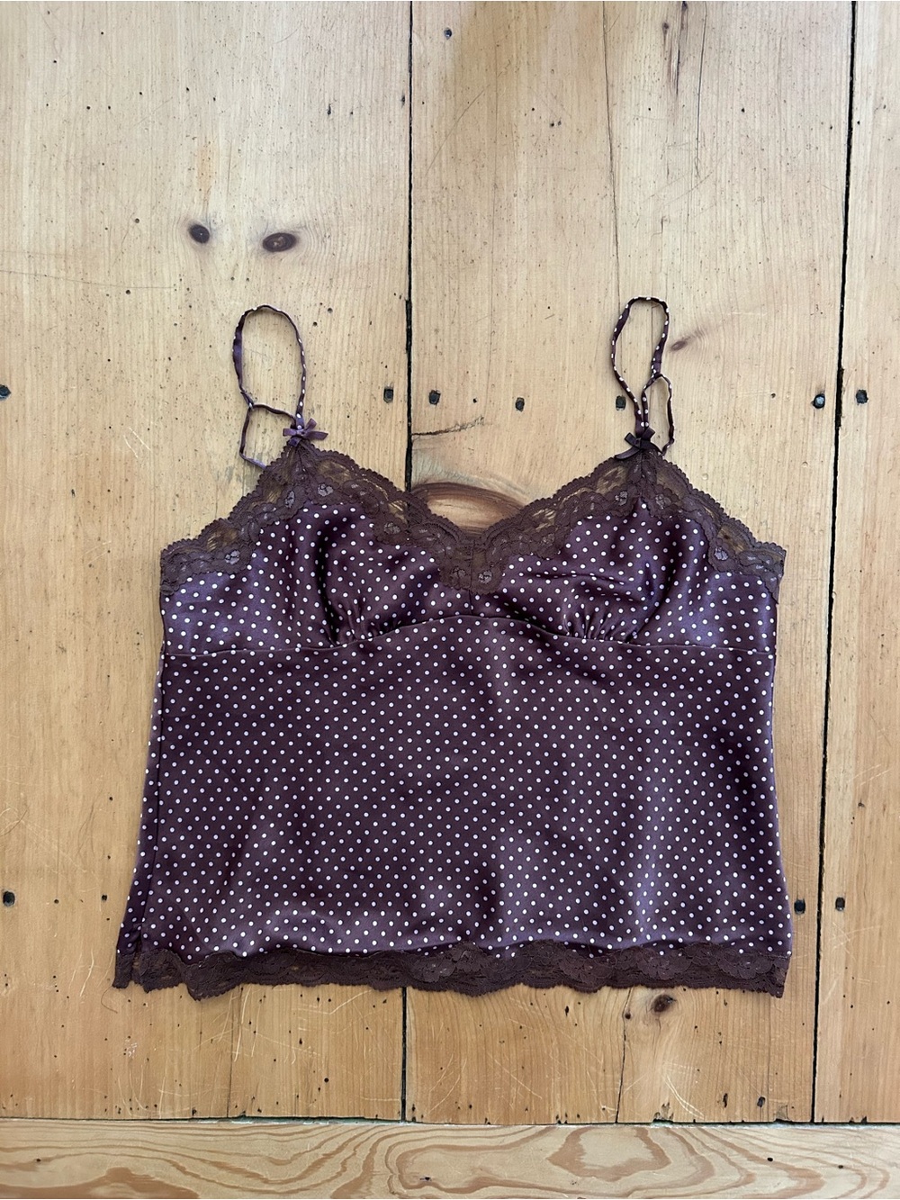 Alfani Silky Polka Dot Lace Cami Tank Top - Brown